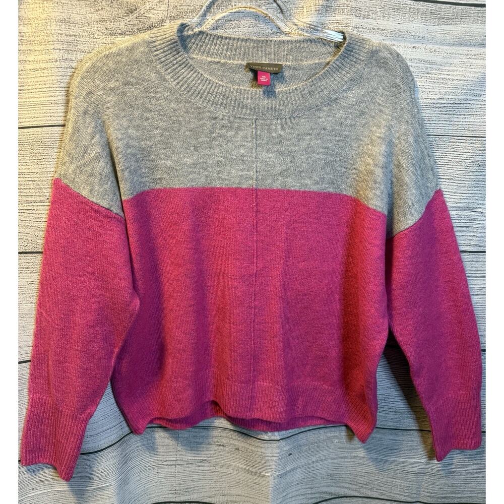 Vince Camuto Women's Extended Shoulder Colorblock Sweater Pink Gray Extra Small